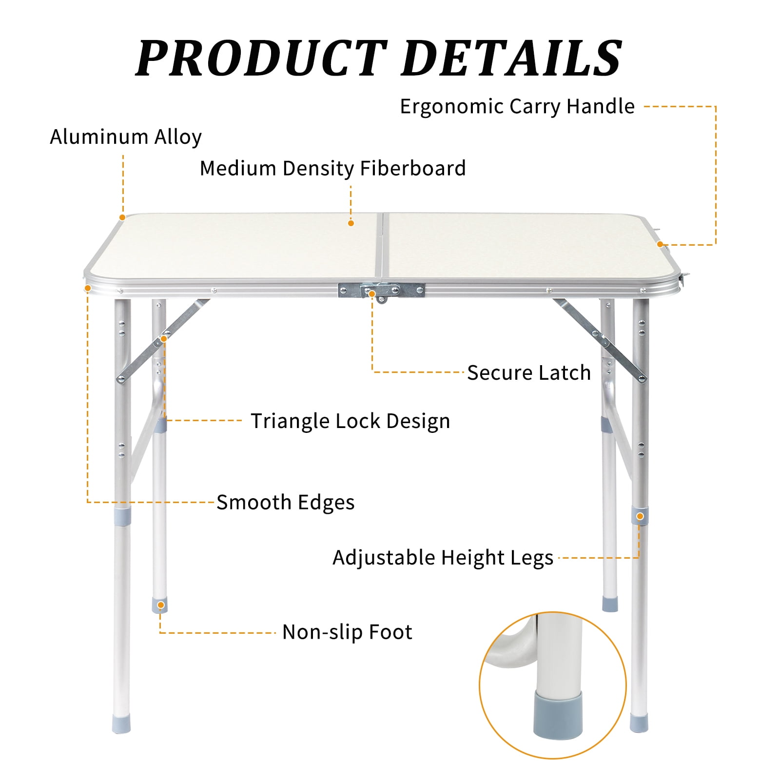 90 x 60 x 70cm Home Use Aluminum Alloy Folding Table White