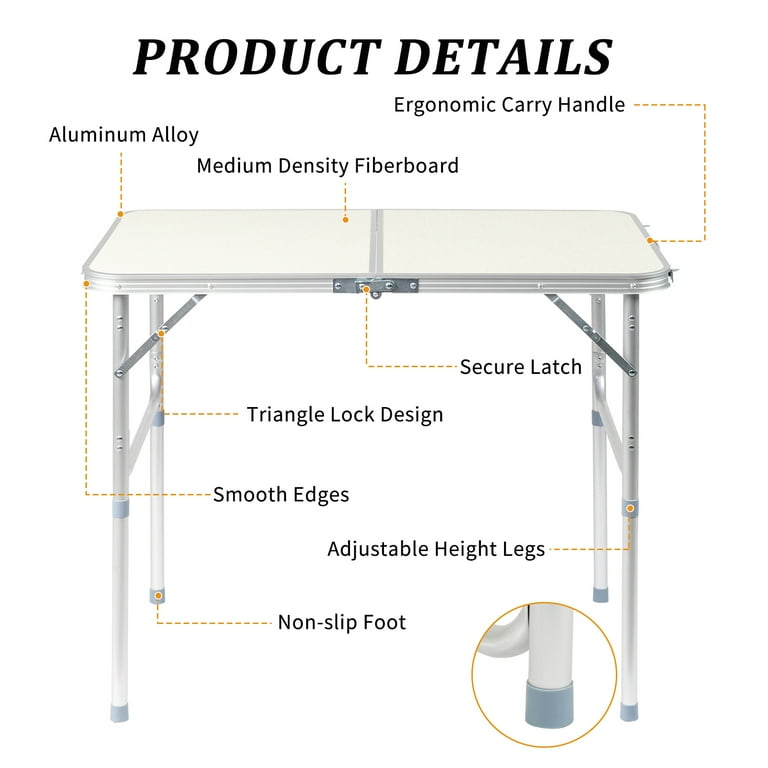 90 x 60 x 70cm Home Use Aluminum Alloy Folding Table White