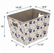 Rectangle Collapsible Pet Toy Storage Bin – Tan Novelty Paws Design (14.25 x 10.5 x 10)