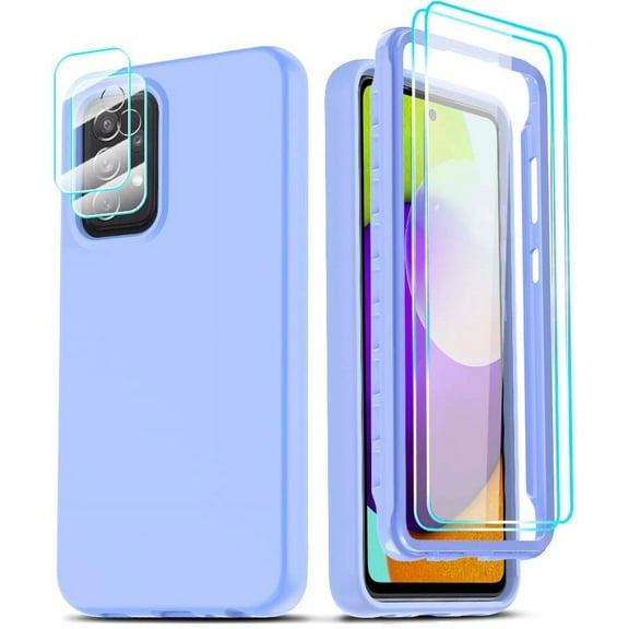 LeYi for Samsung A52 Case, Galaxy A52 5G Case with [2 x Tempered Glass Screen Protector & Lens Protector], Full-Body Shockproof Soft Liquid Silicone Protective Case for Galaxy A52 5G, Violet