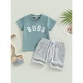 thumbnail image 2 of Cenuakty Toddler Baby Boy Summer Clothes Suits Letter Print Short Sleeve Crew Neck T-Shirts Tops Elastic Waist Rolled Hem Shorts 2Pcs Set, 2 of 9