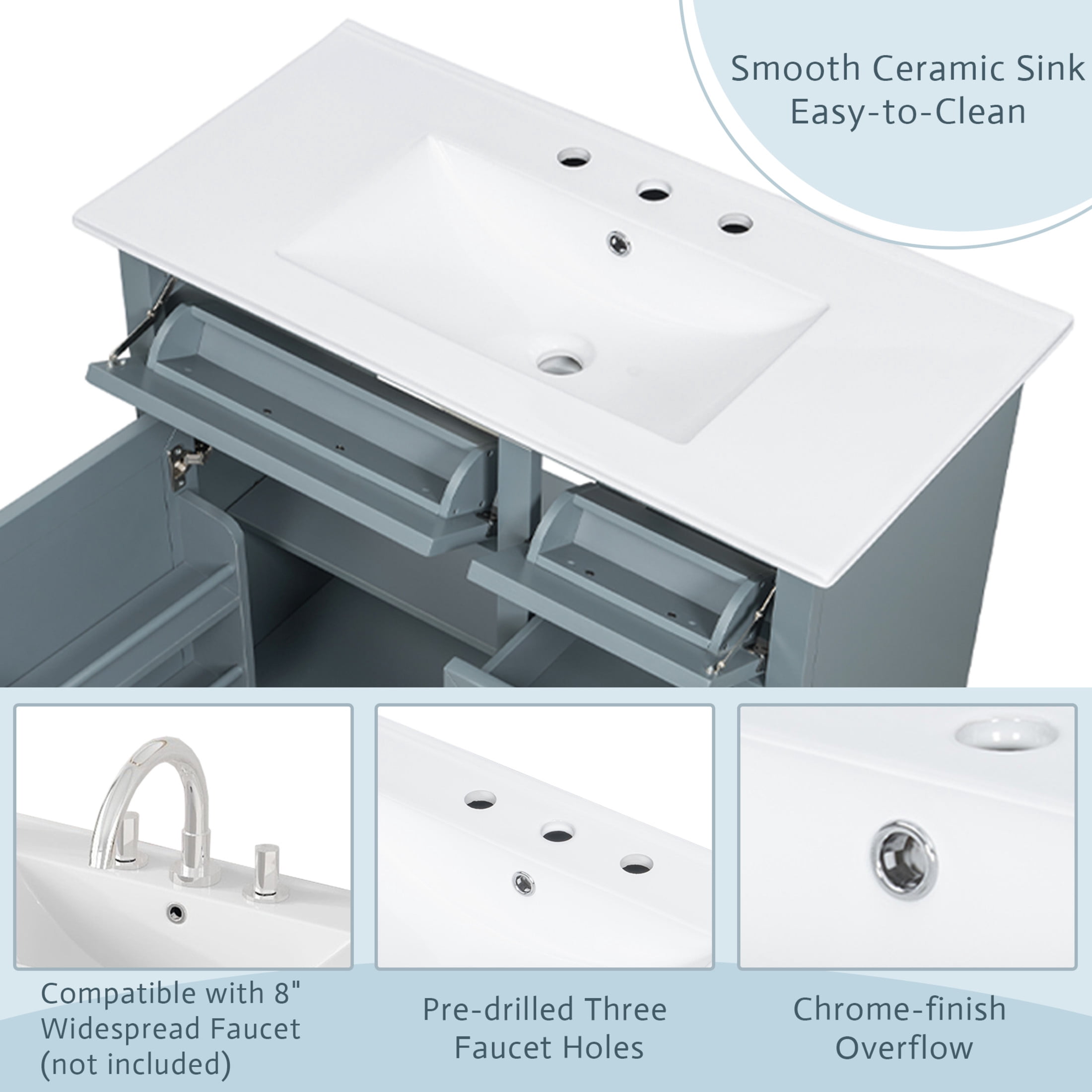 Christopher Knight Home 36" Bathroom Vanity with Sink, Tip-out Drawers, Soft-Close Doors, Livid
