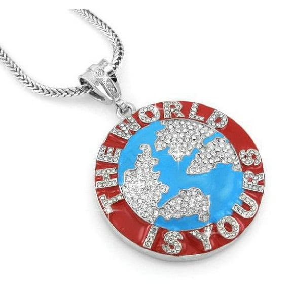 Hip Hop Bling Rodium Silver Tone The World Is Yours Pendant