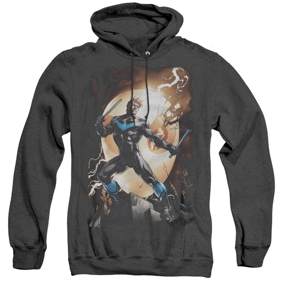 Batman Nightwing Against Owls Adult Heather Hoodie Sweatshirt Black