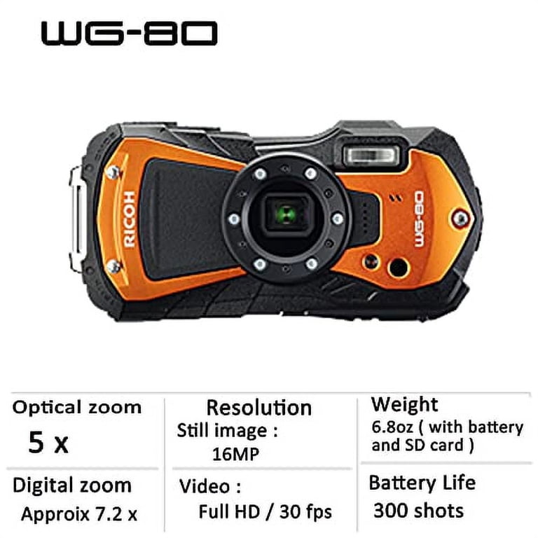 Ricoh WG-80 Orange Waterproof Digital Camera Shockproof