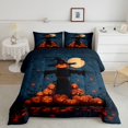 thumbnail image 2 of Manfei Spooky Scarecrow Print Queen Comforter Set for Kids, Blue Night Halloween Pumpkin Comforter Sets Queen, Halloween Reversible, 3 Pieces, 1 Comforter and 2 Pillowcases, 2 of 6