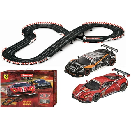 - Carrera Evolution Ferrari Trophy Slot Car Race Track Set featuring Two Ferrari 488 GT3 1:32 Scale Racing Cars