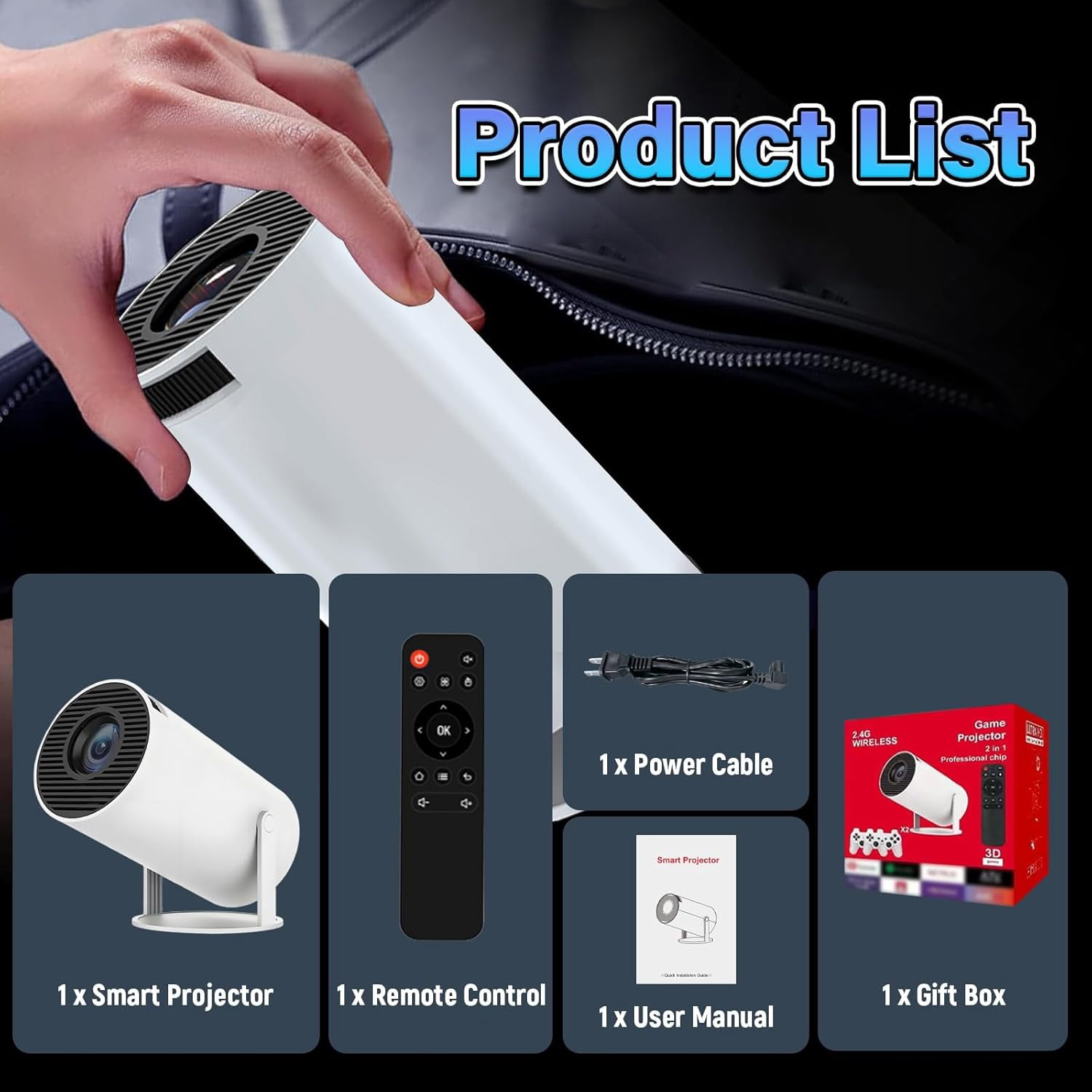 P30 MAX Mini Projector 36000+ Games 14 Emulators,Game Projector with Controllers,Android 11,H713 Chip Portable Projectors with WiFi & Bluetooth,Auto Focus Keystone,180° Rotation (Red Box)