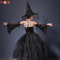 thumbnail image 4 of Disfraz gótico de bruja fantasma de Halloween para niñas, Vestido de manga acampanada para niños, bata de tutú con sombrero de bruja para Purim, fiesta de Carnaval, 4 of 4