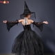 thumbnail image 4 of Disfraz gótico de bruja fantasma de Halloween para niñas, Vestido de manga acampanada para niños, bata de tutú con sombrero de bruja para Purim, fiesta de Carnaval, 4 of 4