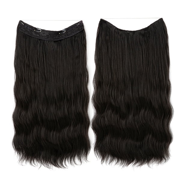 Xiao Hua Extensiones de cabello de alambre, gruesas, rizadas, onduladas, invisibles, con clip, sintéticas, para mujer, 16 pulgadas, color negro y marrón.