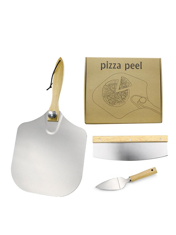 Tohuu Pizza Spatula 3 Pieces Metal Pizza Peel with Wooden Handle for Easily Storage Pizza Kit for Indoor and Outdoor Pizza Oven handy - image 1 of 6