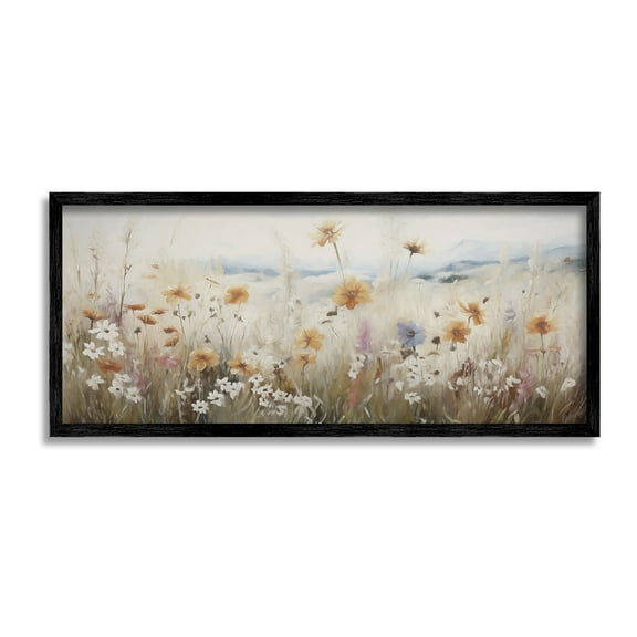 Stupell Industries Neutral Misty Meadow Botanical & Floral Painting Black Framed Art Print Wall Art, 24 x 10