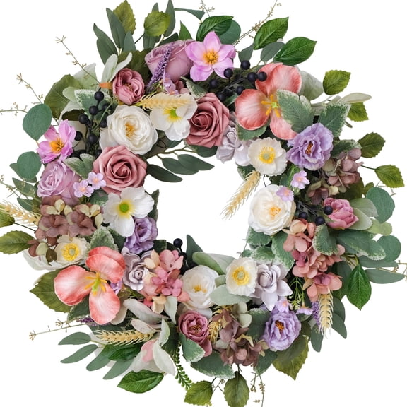 Spring Summer Wreath for Front Door 22 Inch Artificial Floral Wreath with Roses Peonies Hydrangeas Leaves for Door Wall Decoration Wedding Party Home Farmhouse Decoration