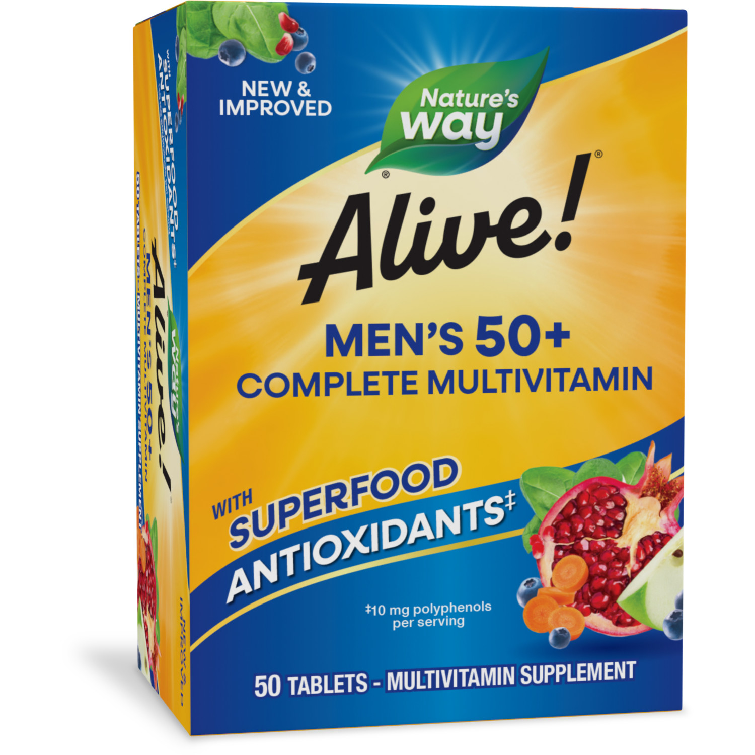 Nature's Way Alive! Men's 50+ Complete Multivitamin Tablets, B-Vitamins, 50 Count