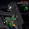 thumbnail image 3 of For Apple iPhone 16 Plus Phone Case with Finger Ring Holder Kickstand, Card Slots，Heavy Duty Shockproof Rugged Protective Working with Magnetic Car Phone Mount,Black,For iPhone 16 Plus, 3 of 7