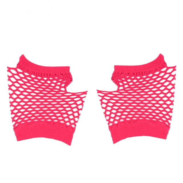 MIASHUI Mesh Short Fingerless Gloves for Party and Punk Style, Compressible, Solid Color, Great for Night Events, Concerts, and Themed Parties Hot Pink