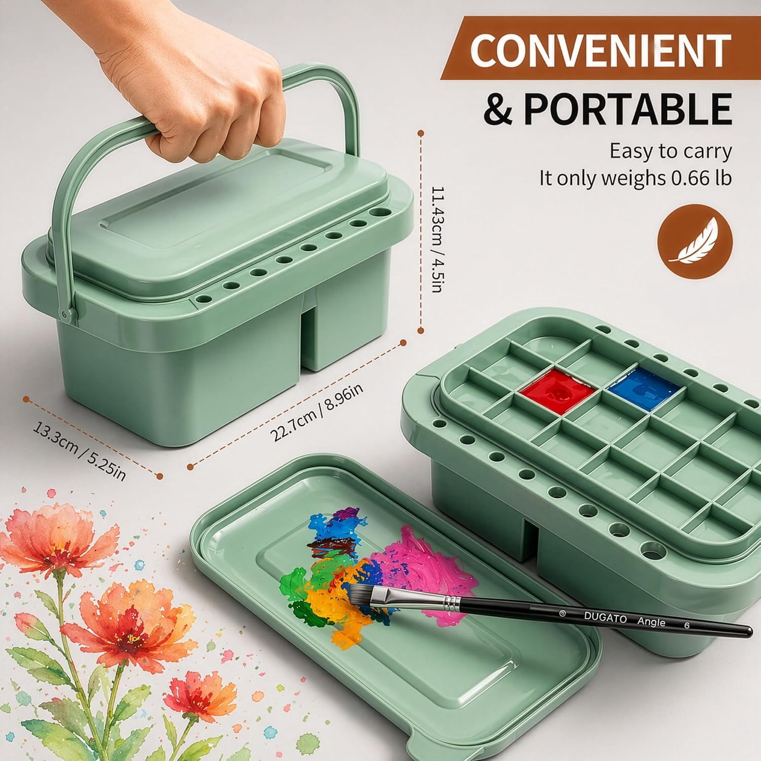3-in-1 Paint Brush Cleaner, Washer, Holder & - Artist Basin with Lid & Sponges for Acrylic, Watercolor, Oil Painting - Art Studio Organizer (Green)