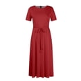 thumbnail image 6 of LWavelet Women's Plus Size Maxi Dress Short Sleeve Round Neck Tie Waist Casual Flowy Dress with Pockets Red XL, 6 of 7