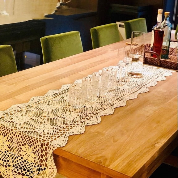 Rectangular Cotton Handmade Crochet Lace Table Runner Doilies Table Dresser Scarf Décor