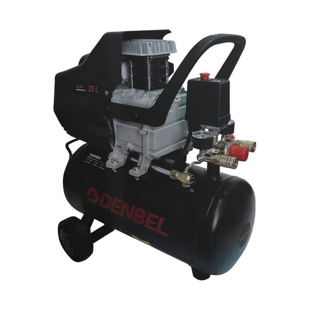Compresor de Aire Eléctrico DENBEL 2.5 HP Con Pistola de Gravedad 110v Tanque 25L Color Negro