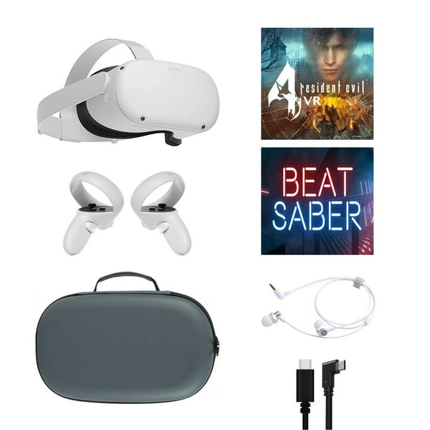 2021 Oculus Quest 2 All-In-One VR Headset 128GB SSD, 1832x1920 up to 90 Hz  Refresh Rate LCD, Holiday Family Gaming Bundle with Resident Evil 4 & Beat  