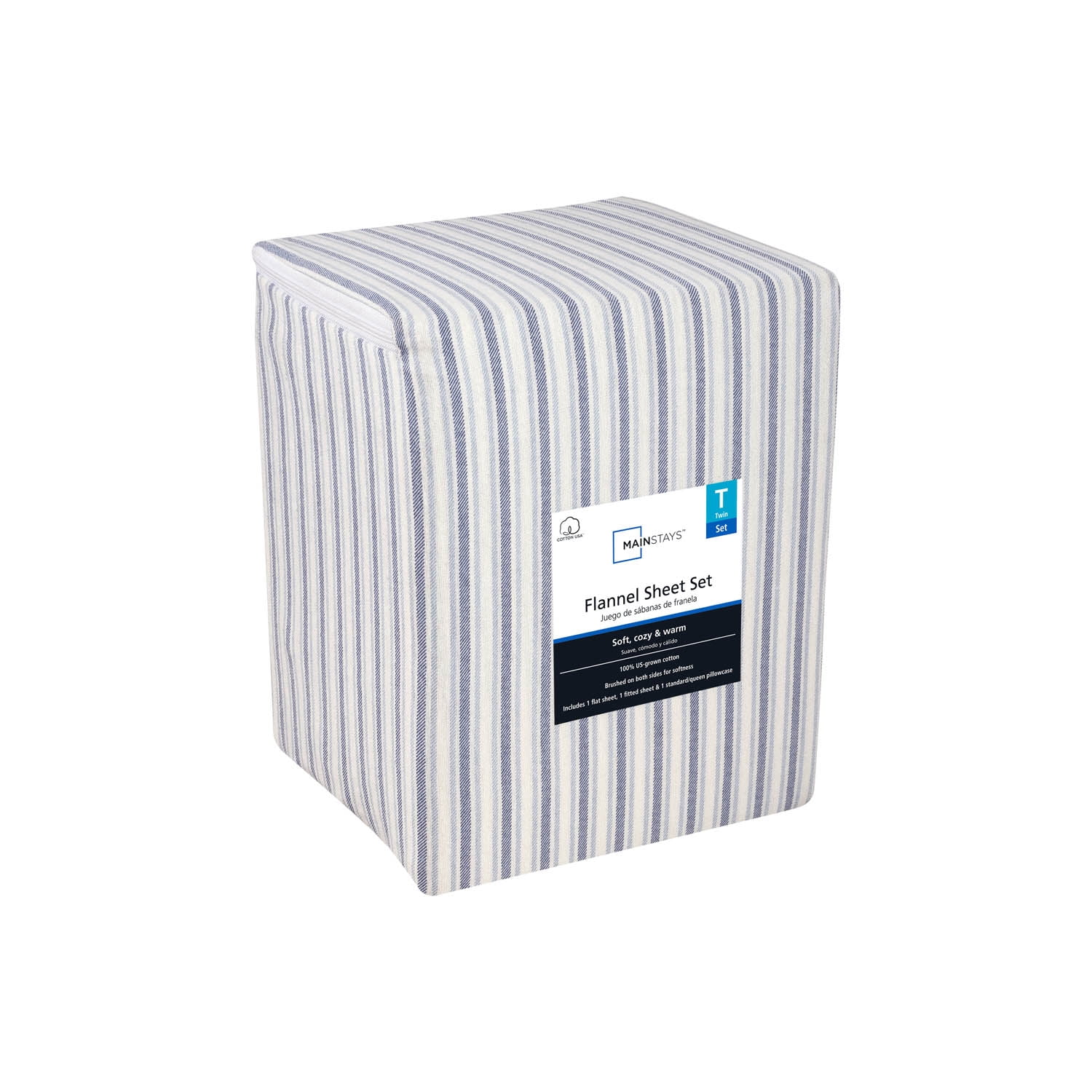 Mainstays 3-Piece Flannel Sheet Set, Blue Stripe, Twin