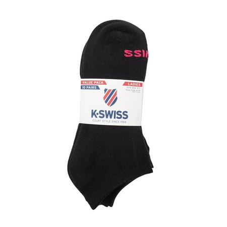K-Swiss Women's Flat Knit Solid Low-Cut Socks, Size 9-11, 10-Pack