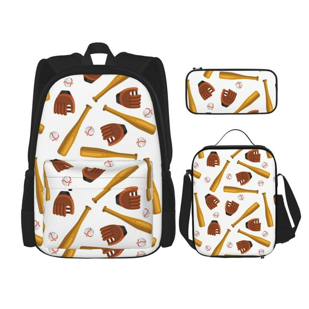 Disketp Baseball Sport Mochila Estampada de Gran Capacidad con Lonchera y Estuche, Set de 3 Piezas para Estudiantes