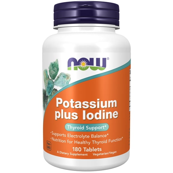 NOW Supplements, Potassium plus Iodine, Supports Electrolyte Balance*, Thyroid Support*, 180 Tablets