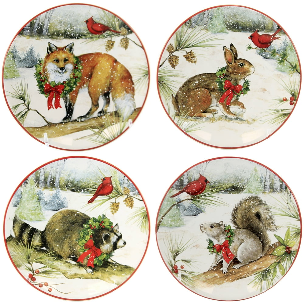 Tabletop Winter Forest Canape Plates Earthenware Set/4 Christmas