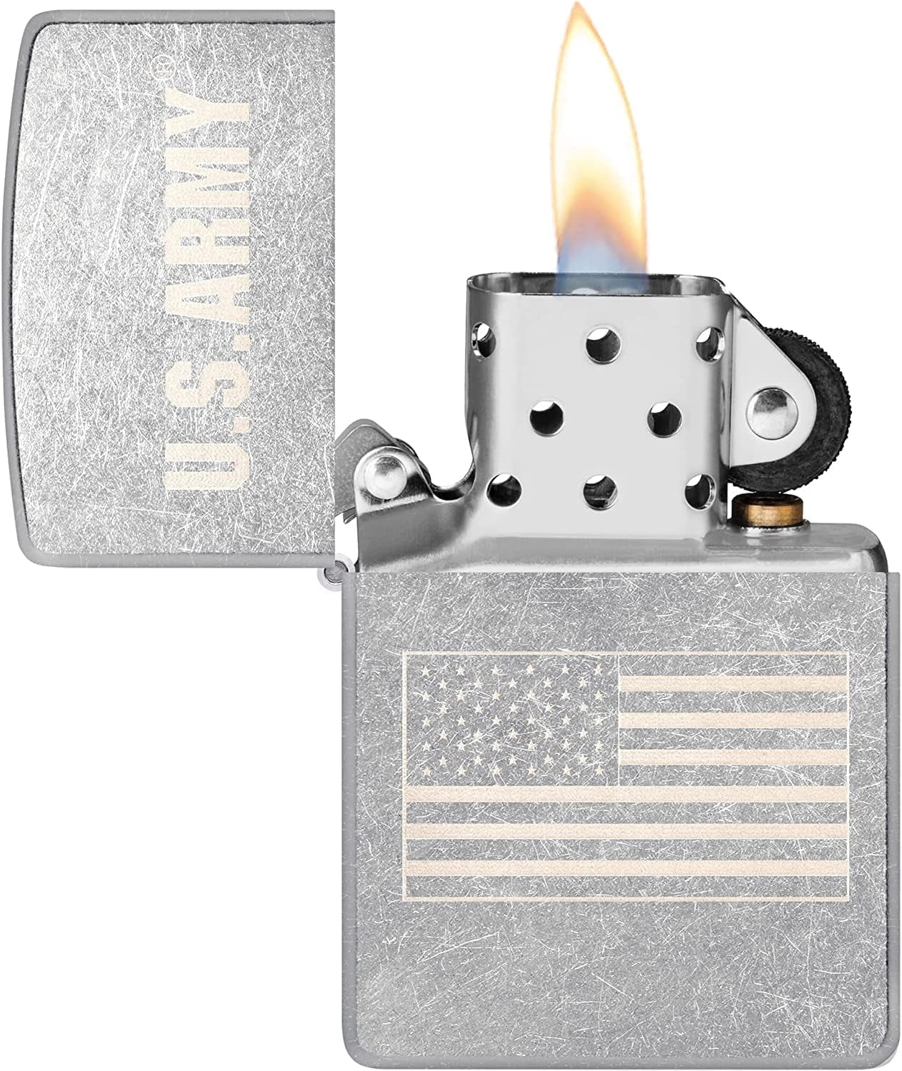 Zippo Lighter -Personalized Custom Message Engraved on Backside for U.S. Army USA Military Windproof Lighter (US Flag Laser #48557)