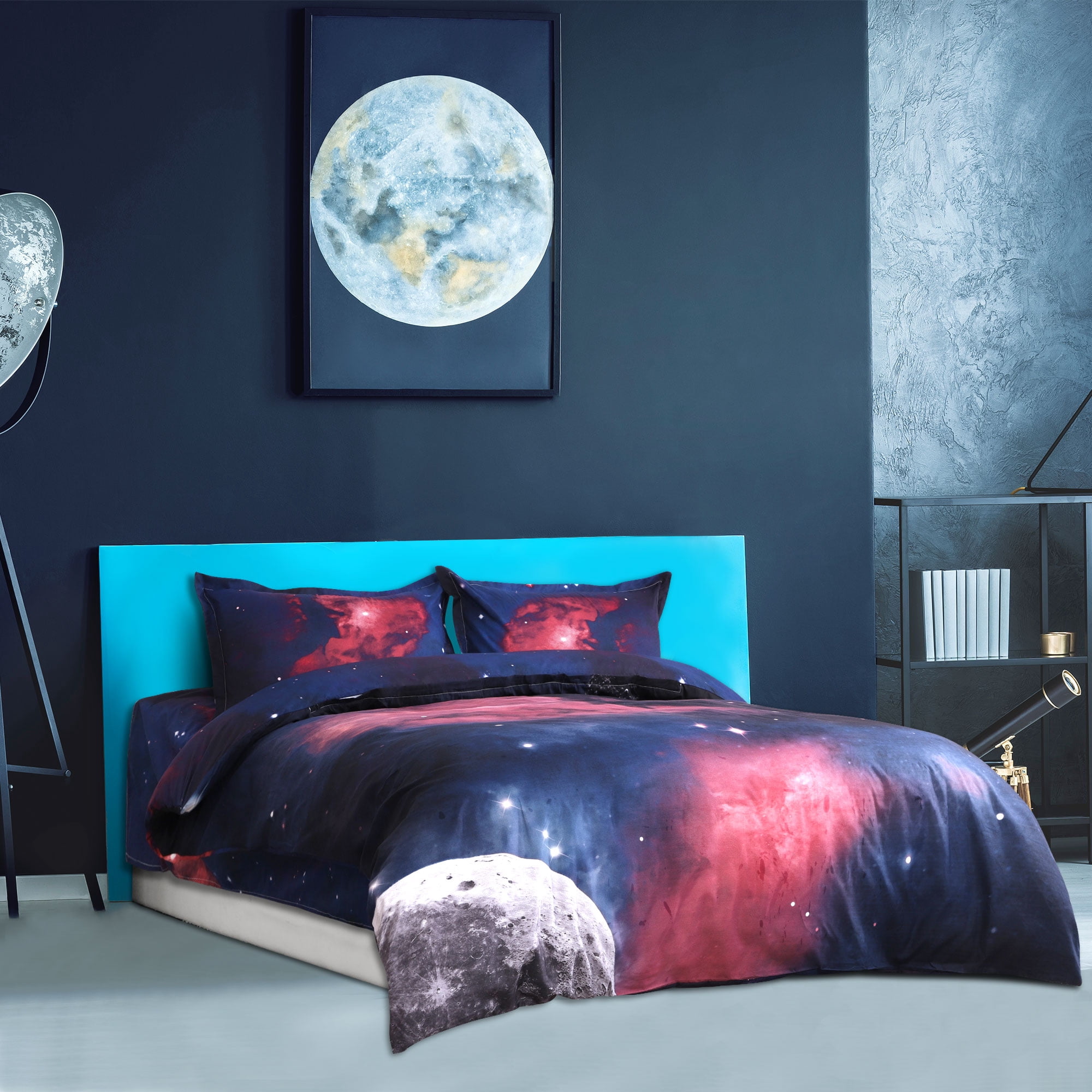 PiccoCasa 4Pcs Galaxy Bedding Quilt Duvet Cover Set for Twin Size Bed, Fuchsia
