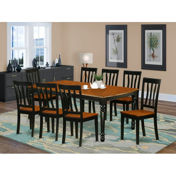 East West Furniture Dining Room Set Black & Cherry, DOAN9-BCH-W