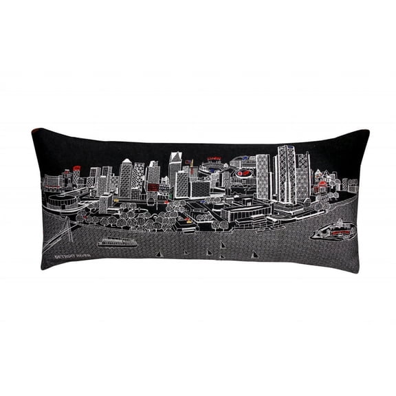 35" Black Detroit Nighttime Skyline Lumbar Decorative Pillow
