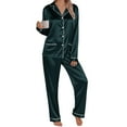 thumbnail image 7 of HNMKIU Christmas Family Pajamas Matching Sets Long Sleeve Silk Like Satin Sleepwear Pure Color Two Piece Set for Mom Dark Green，Mom_XXL, 7 of 7