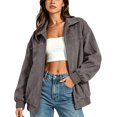 thumbnail image 5 of JUUNthy Women's Faux Suede Jacket, Zipper Lapel Collar Long Sleeve Loose Fashion Casual Outerwear Coat Brown M, 5 of 14