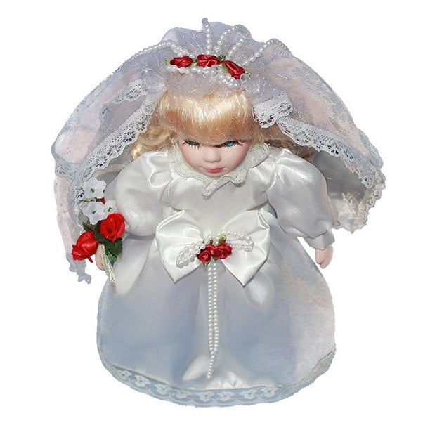 Muñeca de porcelana para boda, figura de cerámica coleccionable, decoración del hogar, adorno de escritorio Blanco