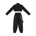 thumbnail image 4 of TiaoBug Kids Girls Hip Hop Dance Outfits Long Sleeve Mock Neck Crop Tops with Sweatpants, 4 of 7