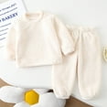 thumbnail image 2 of Baby Girls Pajama Sets Thick Lined Solid Color Home Wear Long Sleeve Winter Warm Outfits Beige 6-12 Months, 2 of 3