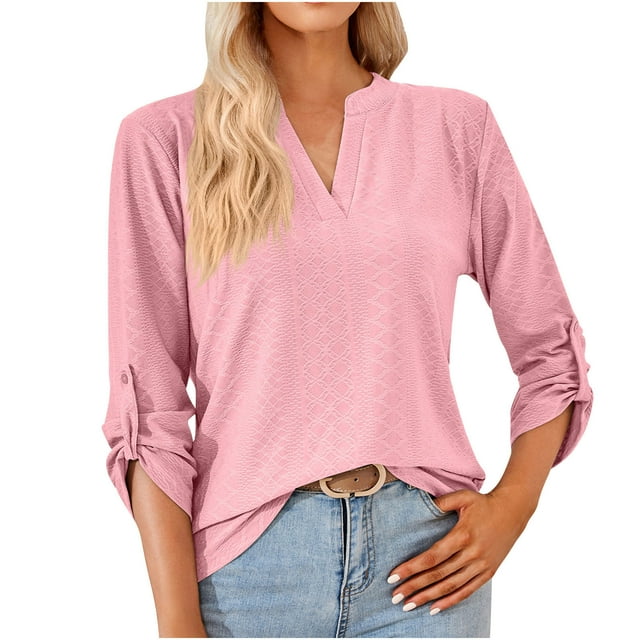 Pompotops T-shirt Mode Femme Col en V Manches Longues Ample en Solde