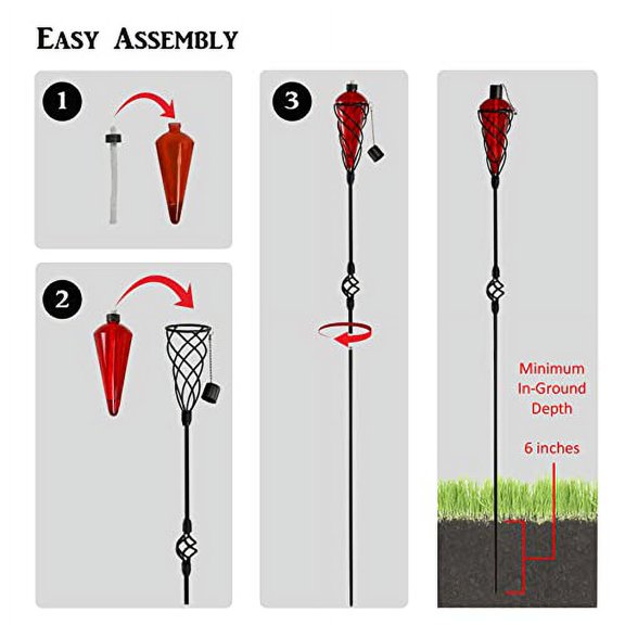 Westcharm 4 Pack 60 Inch Glass Garden Torch Light with Swirling Metal Ground Pole - Burning Citronella Torch Fuel | Outdoor Lighting for Party Patio Pathway Garden Garden Décor - R