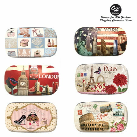 OH Fashion Contact Lens Case Cities Designs PARIS Portable Case Travel Kit Contacts Holder with Contact Case Holder for Contacts Solution and Mirror Eye Care 1