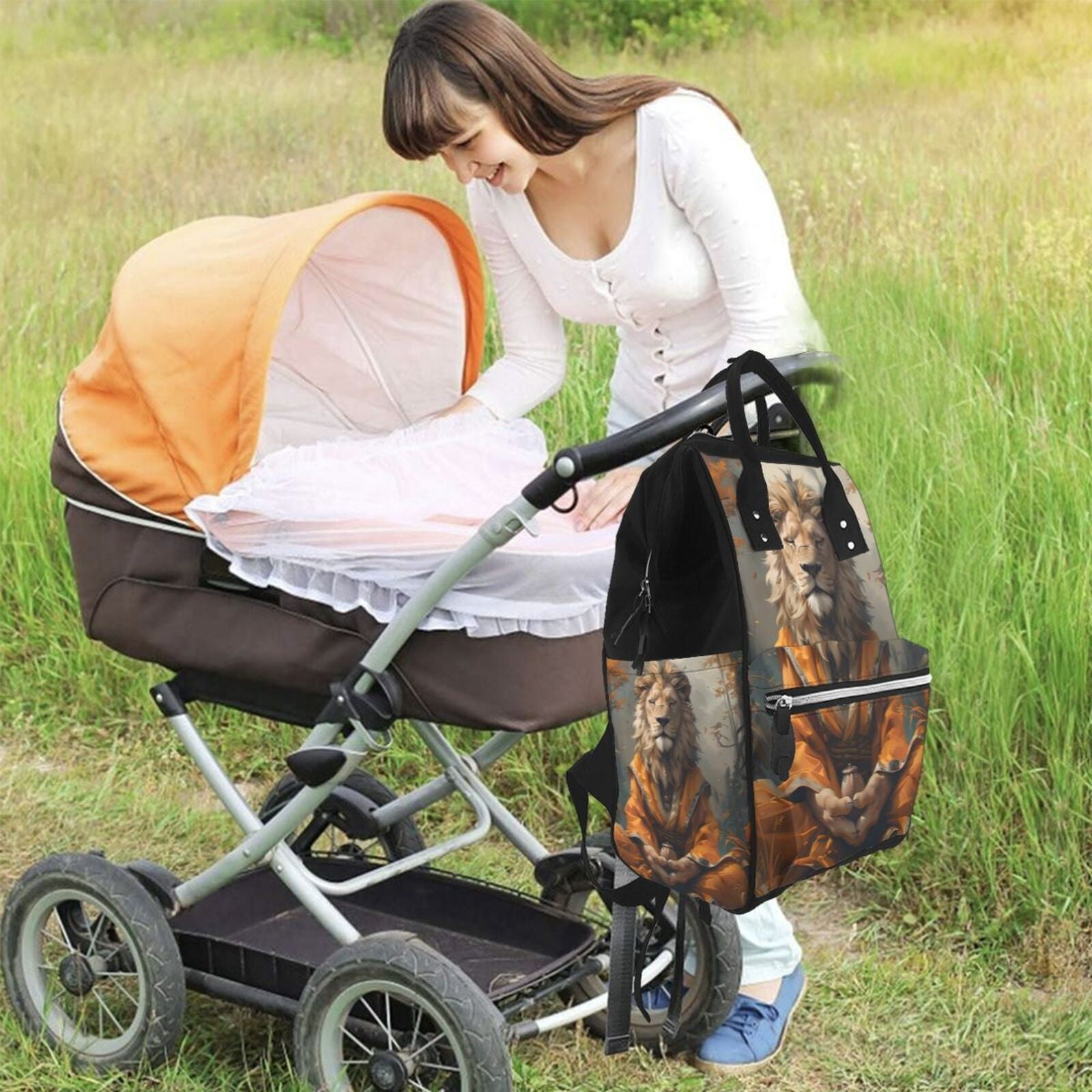 Fuzoiu Jungle Meditating Lion Print Diaper Bag Backpack,Baby Essentials Travel Tote,Multi function Waterproof Diaper Bag, Travel Essentials Baby Bag - Unisex