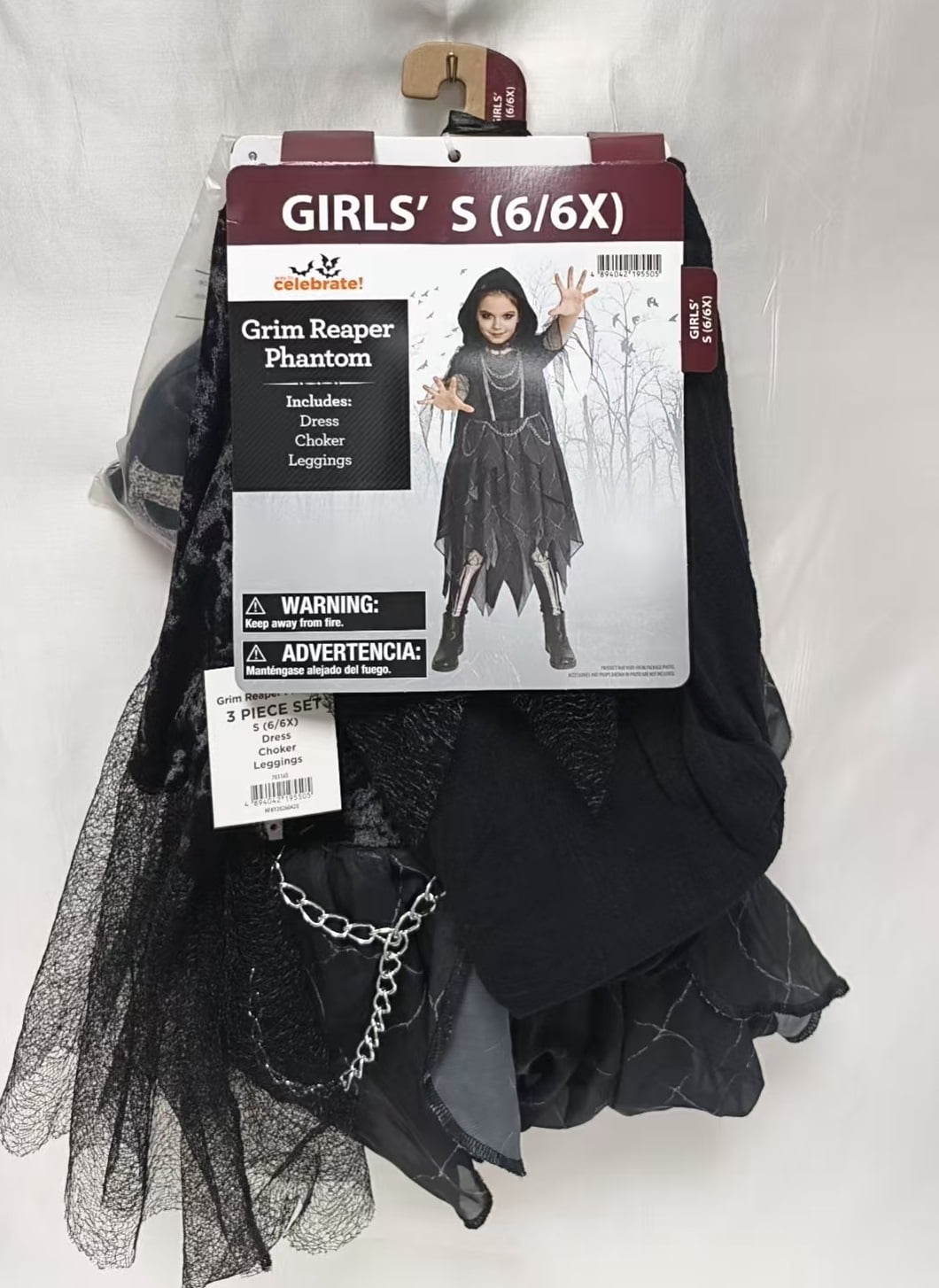 Grim Reaper Halloween Costume for Children, Girl's Size S (6/6x), by Way to Celebrate