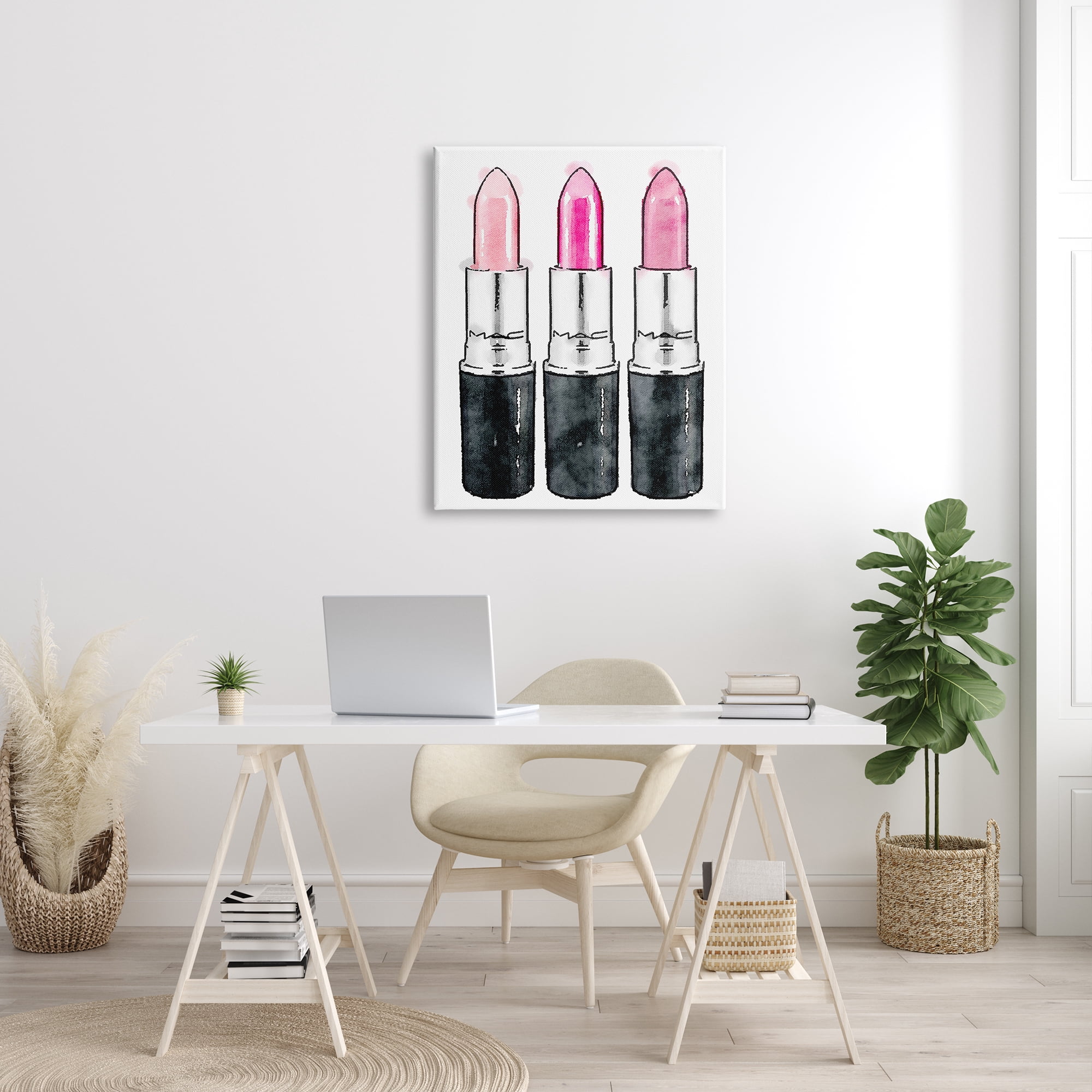 The Stupell Home Decor Collection Three Pink Lipsticks XXL Stretched Canvas Wall Art, 30 x 1.5 x 40