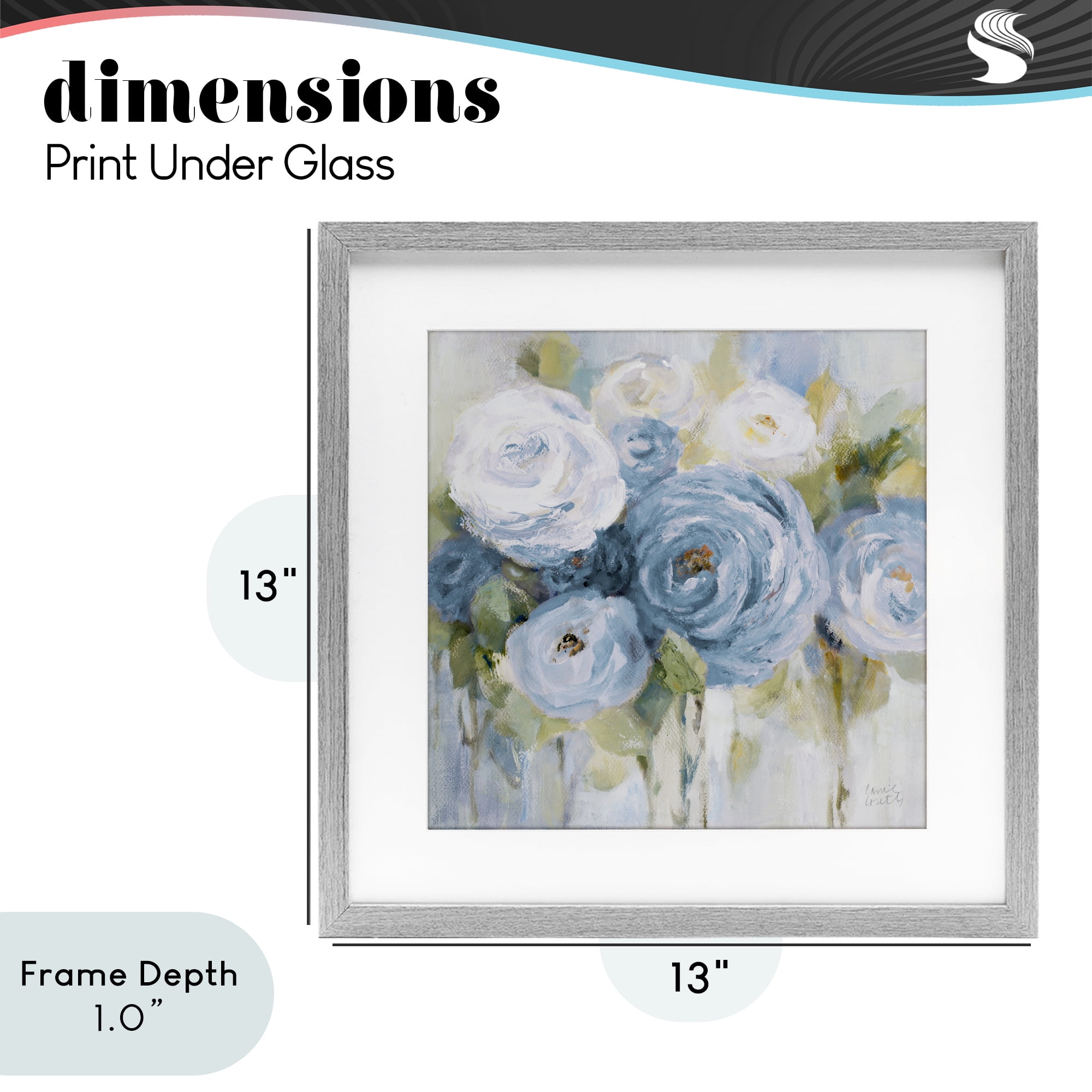 Stupell Industries Softly Blooming In Blues Gray Framed Print Under Glass, design by Lanie Loreth