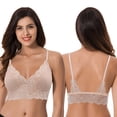 thumbnail image 3 of Curve Muse Plus Size Plunge Unlined Bralette with Floral Lace-2 Pack-NUDE,DK PINK-XXL, 3 of 7