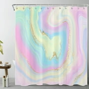 Colorful Marble Shower Curtain Decor, Modern Abstract Blue and Gold Marble Textured Vintage Shower Curtains for Bathroom 72X78 inch Polyester Fabric Bathroom Decoration Bath Curtains Hooks Included