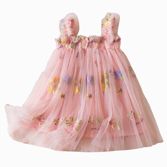 Toddler Summer Dress Baby Girl Strap Floral A Line Princess Dresses Sleeveless Beach Butterfly Dress for Toddler Girl